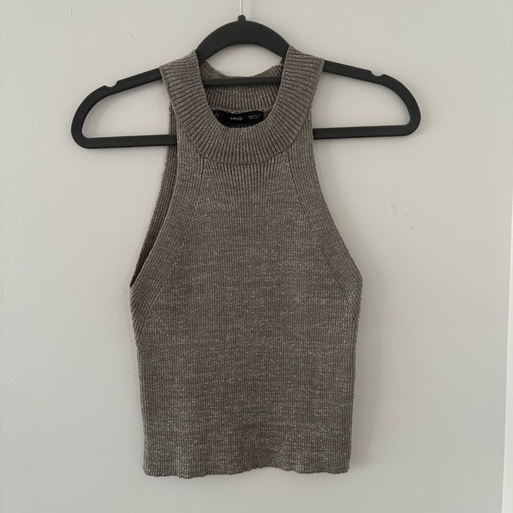 Mango Lurex Halter Neck Fine Knit Sleeveless Top In Silver Size M NWOT - Picture 7 of 15